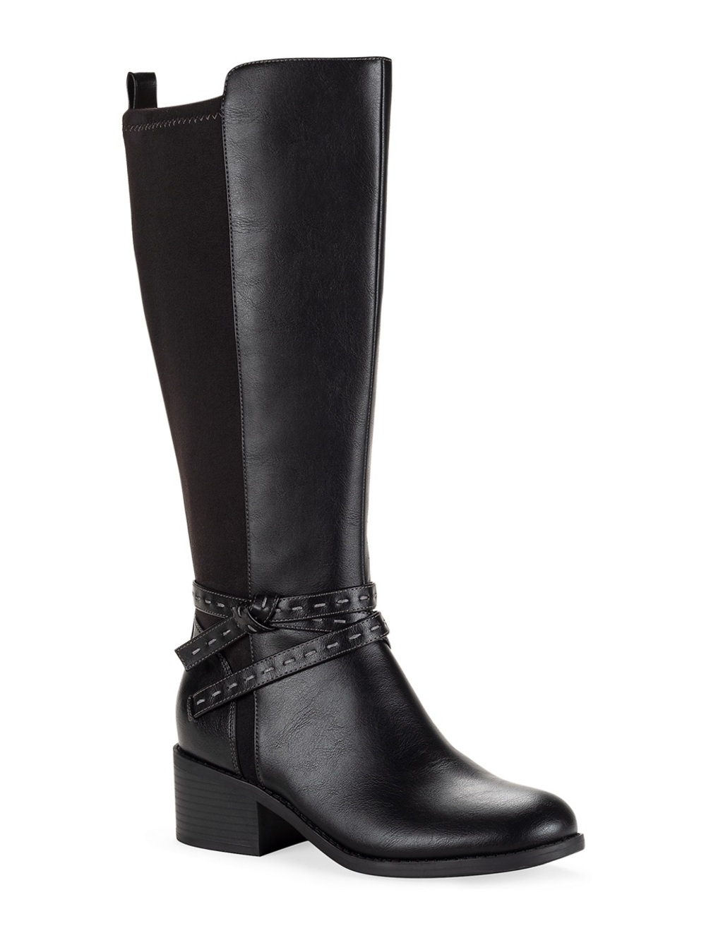 Style&Co Women's Black Knee-High Leather Riding Boots with Wrap Detail